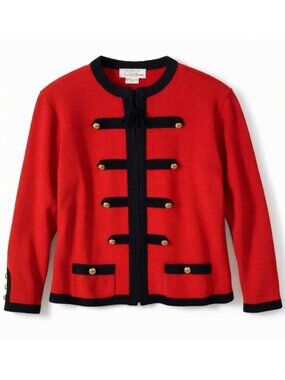 Saks Fifth Avenue Military Band Jacket Red Black Gold Button Wool Knit 14
